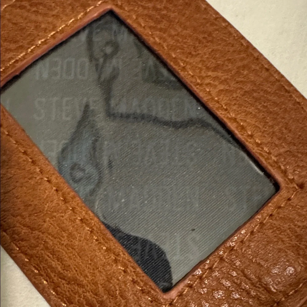 Steve Madden Brown Leather Card Holder Keychain with Gold Ring
